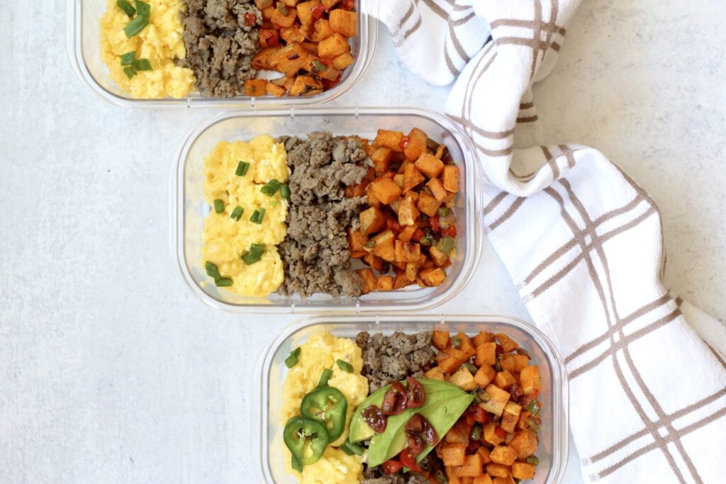 Scrambled Egg & Turkey Sausage Meal Prep Bowls
