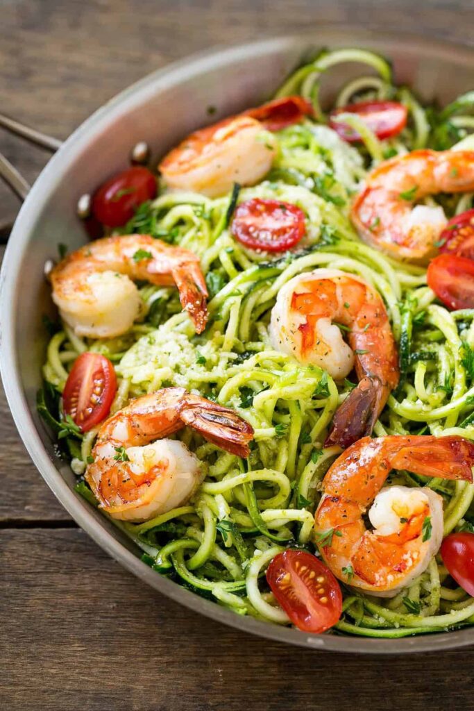Shrimp and Zucchini Noodles with Pesto