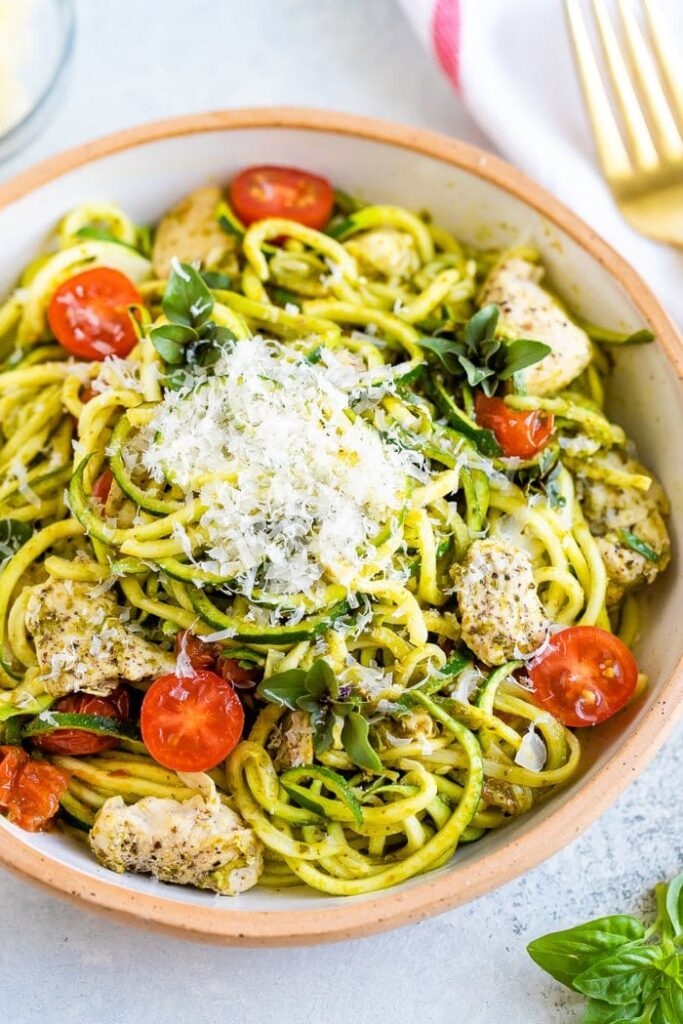 Zucchini Noodles with Pesto & Chicken