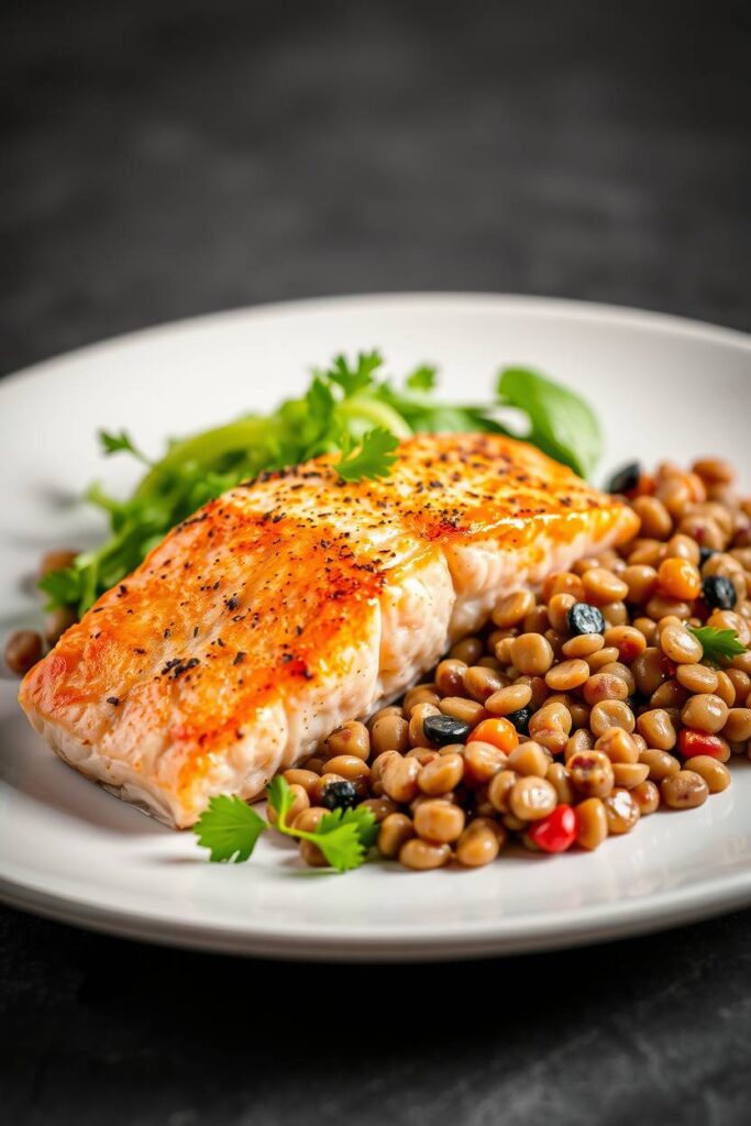 Baked Salmon with Lentil Salad