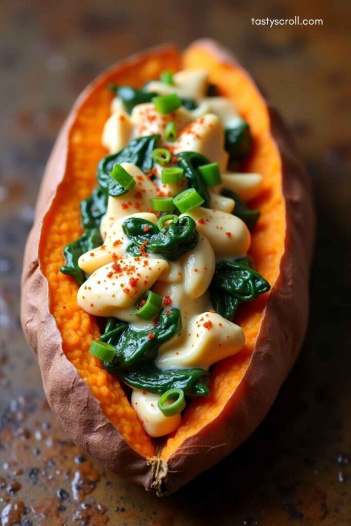 Chicken and Spinach Stuffed Sweet Potatoes
