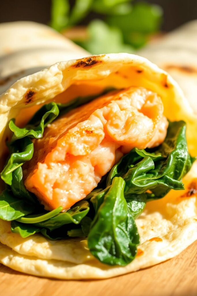 Salmon and Spinach Breakfast Burrito