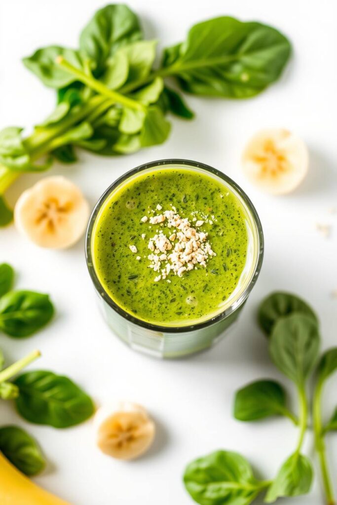 Smoothie with Spinach, Banana, and Protein Powder