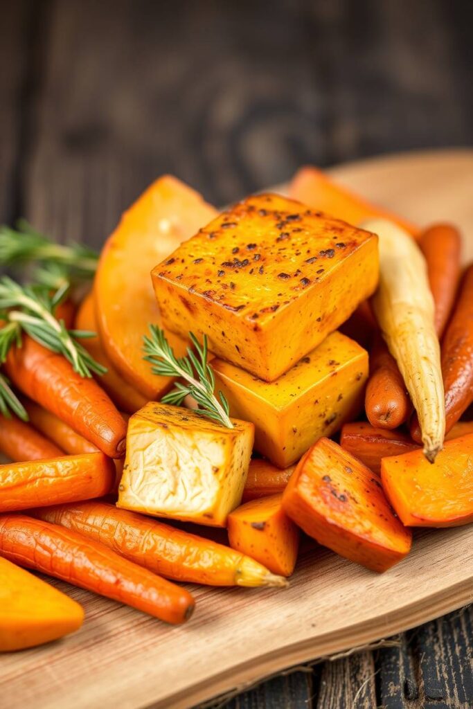 Baked Tofu with Roasted Root Veggies