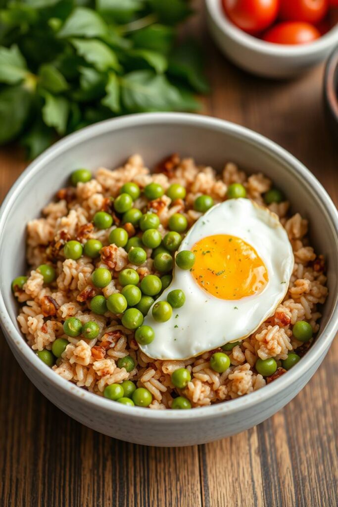 Egg and Edamame Brown Rice Bowl