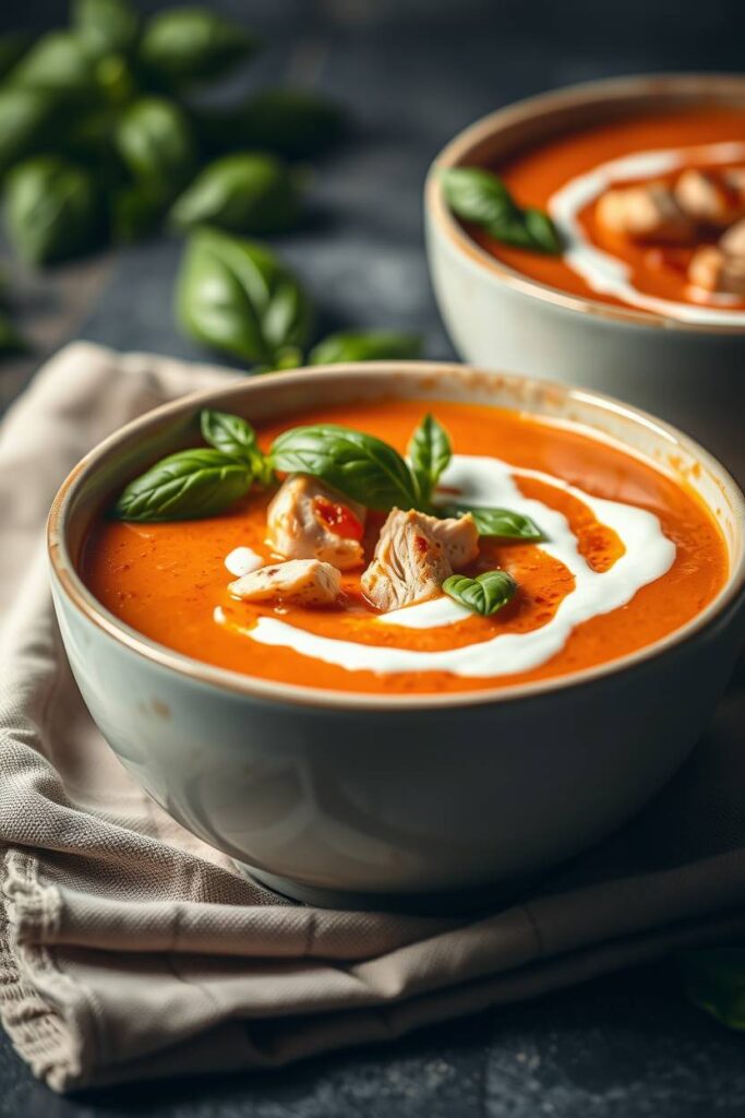 Greek Yogurt Tomato Basil Soup with Chicken