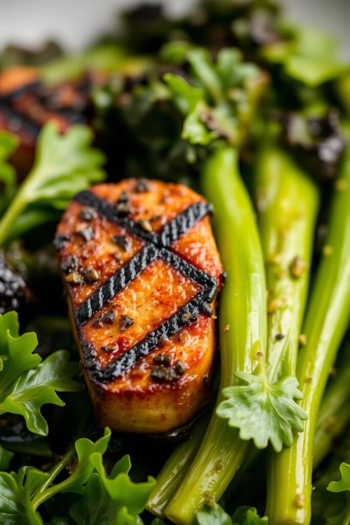 Grilled Tempeh with Steamed Greens
