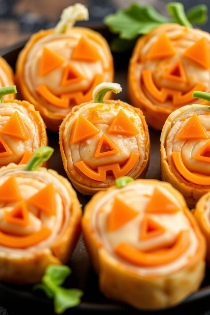 Jack-o’-Lantern Cheese and Turkey Roll-Ups