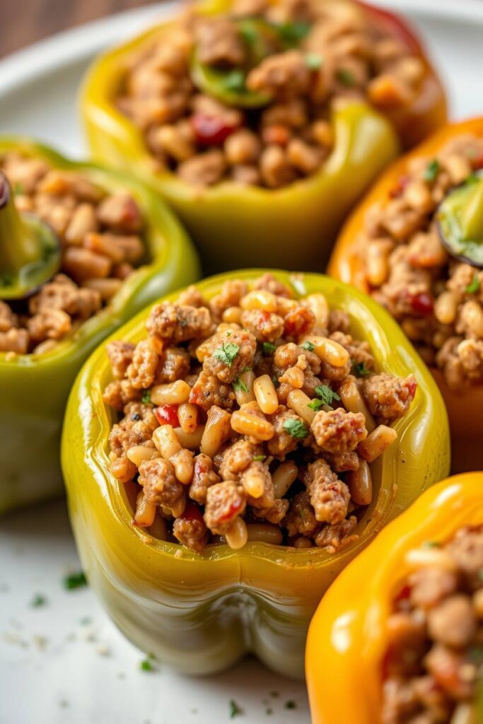 Stuffed Bell Peppers with Ground Beef and Rice
