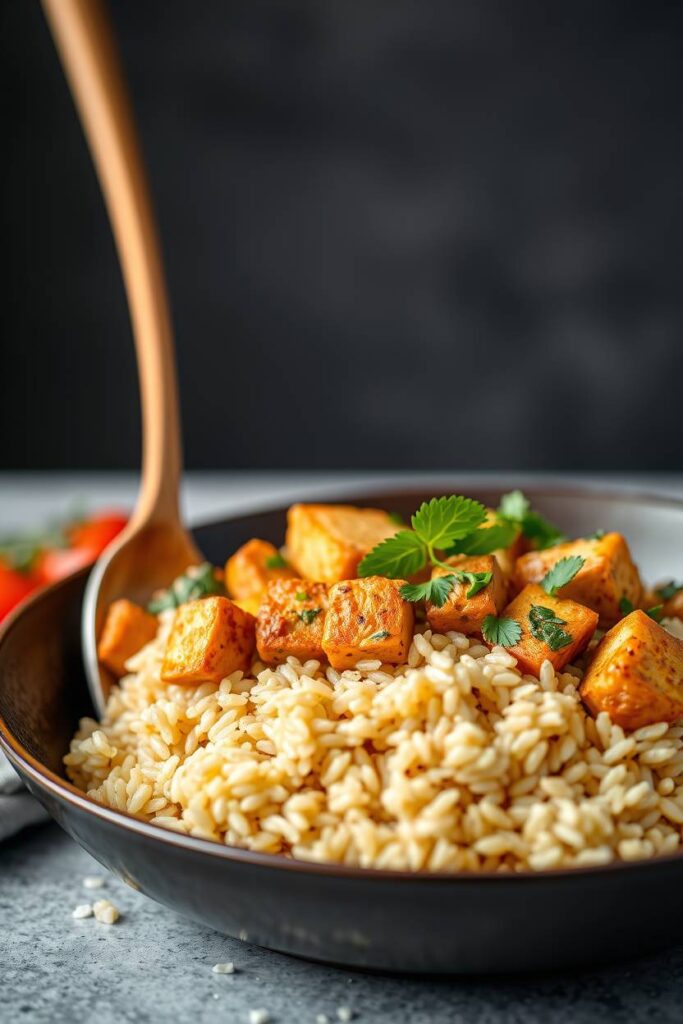 Tofu Veggie Skillet with Brown Rice