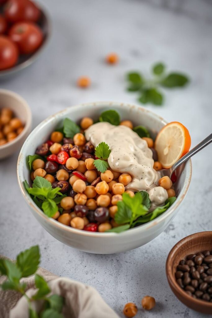 Vegan Buddha Bowl with Chickpeas and Tahini Dressing