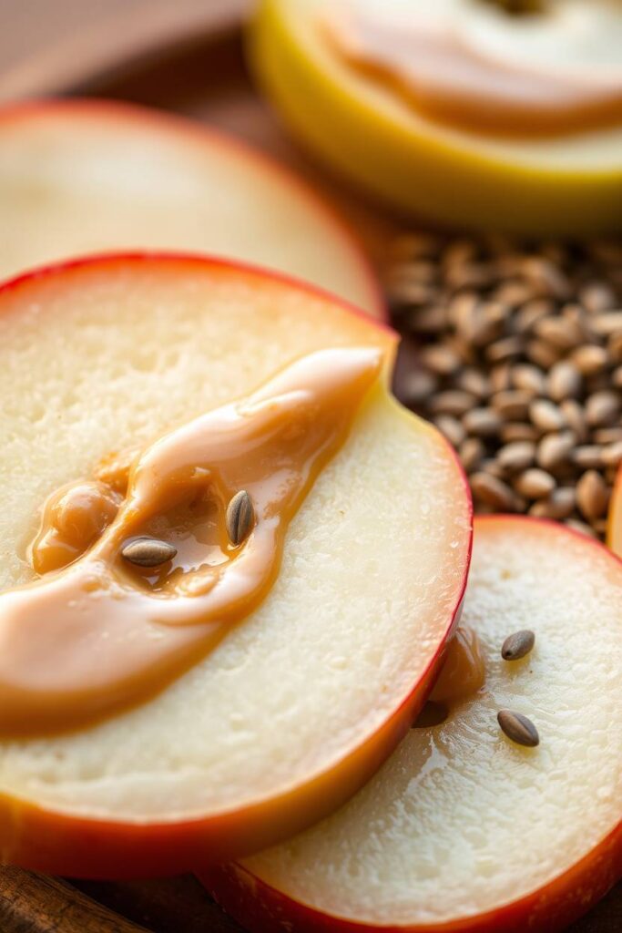 Apple Slices with Peanut Butter and Hemp Seeds