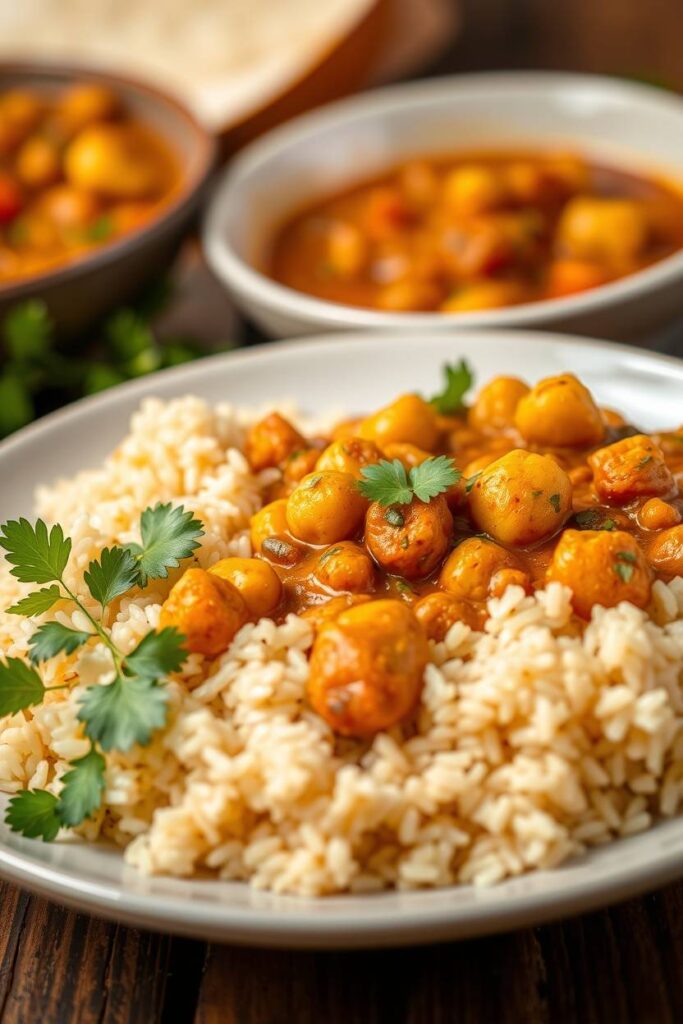 Chickpea and Lentil Curry with Brown Rice