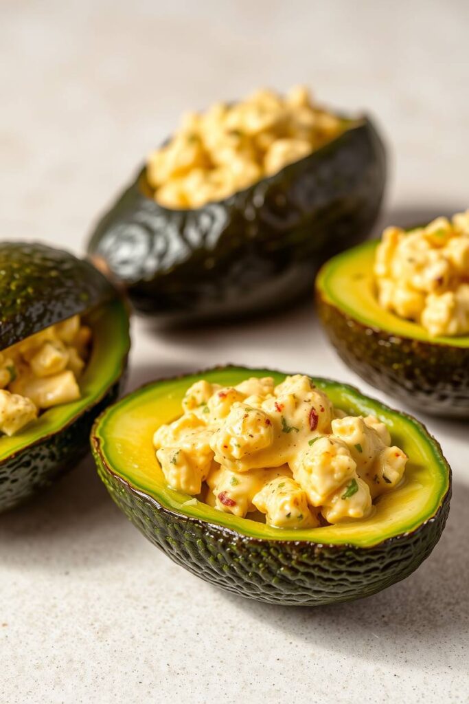 Creepy Crawly Egg Salad Stuffed Avocados