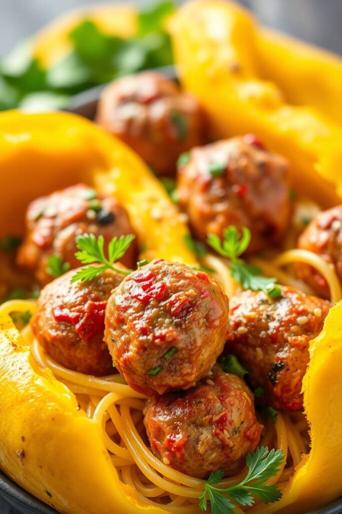 Spaghetti Squash with Turkey Meatballs