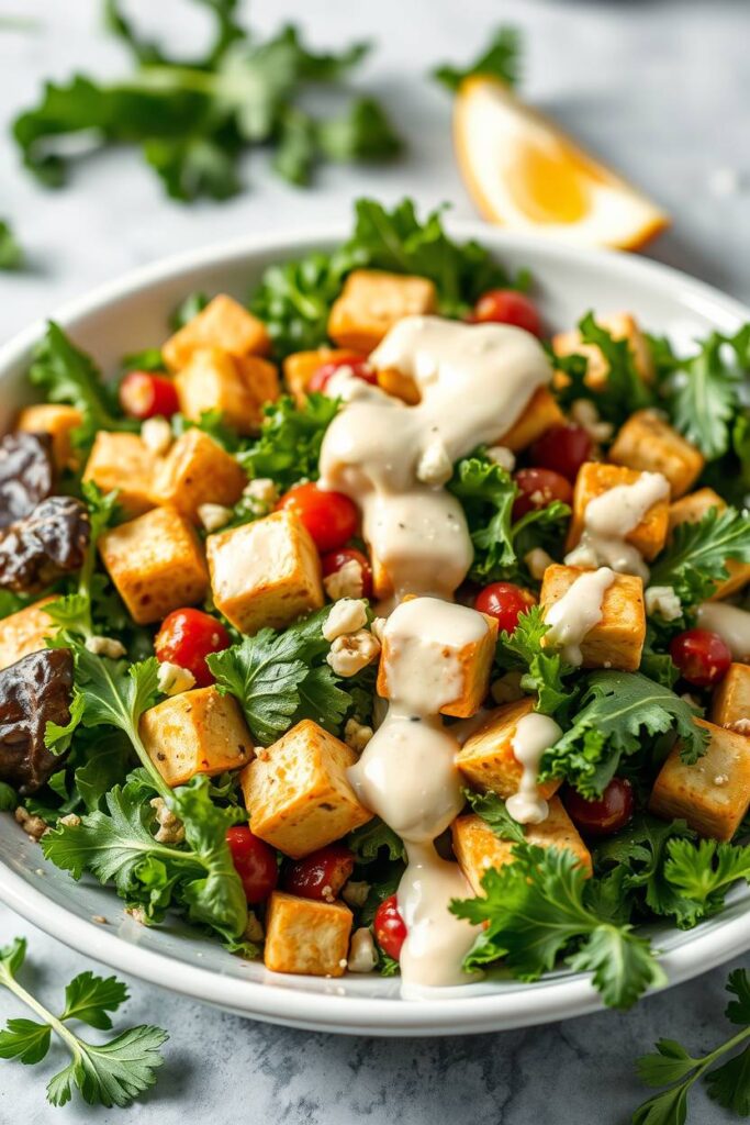 Tofu Kale Caesar Salad