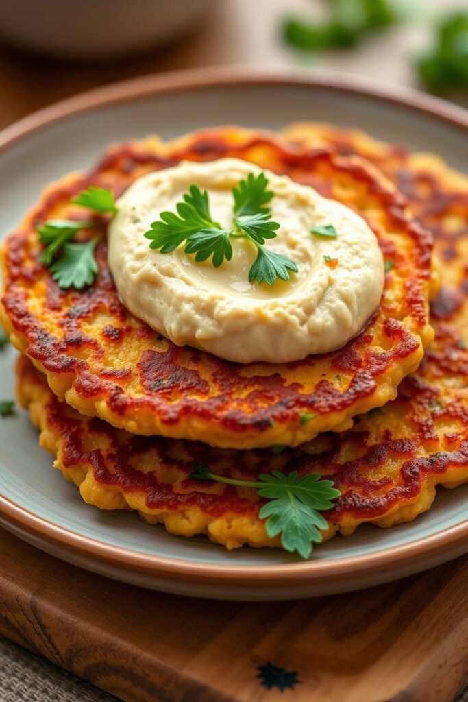 Chickpea Pancakes with Hummus